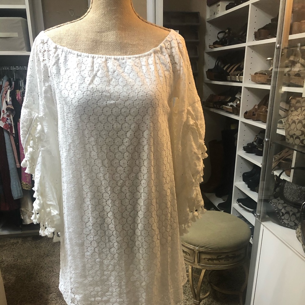 White long sleeve mini dress.